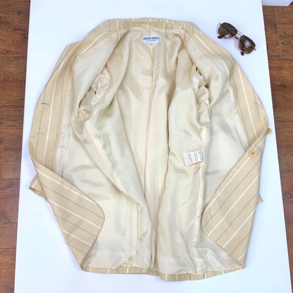 Vintage Giorgio Armani 100% Silk Stripe Blazer Jacket Buttery Yellow Sz 14 - Picture 13 of 16